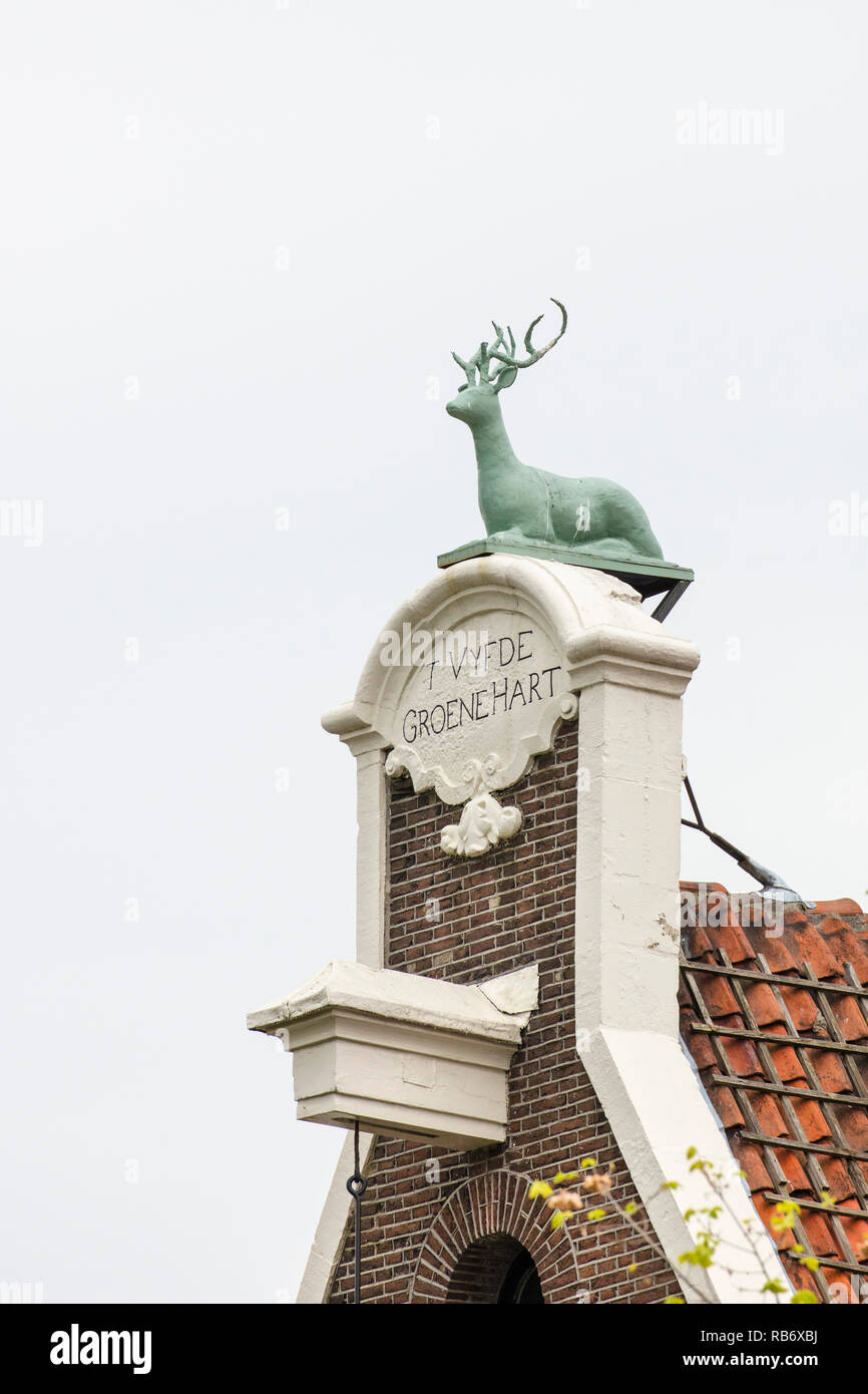 Les Pays-Bas, Amsterdam, gable pierre de cerf. Banque D'Images
