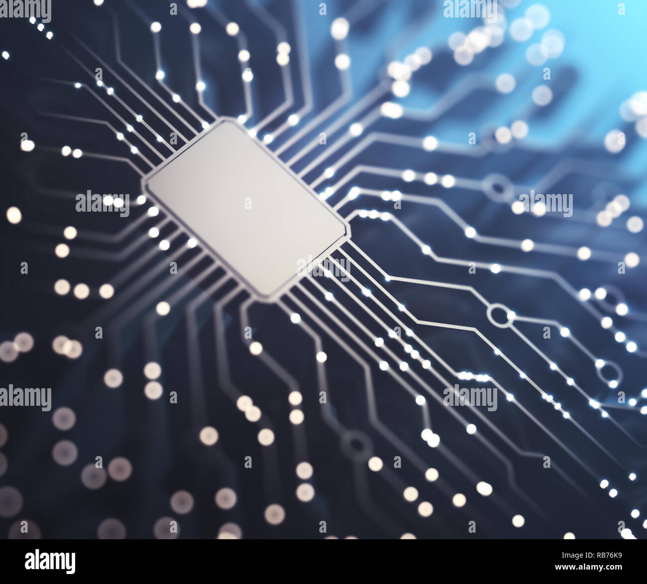 Relations sérieuses in or Microchip avec profondeur de champ. Concept de la technologie, de circuits électroniques imprimés. 3D illustration. Banque D'Images