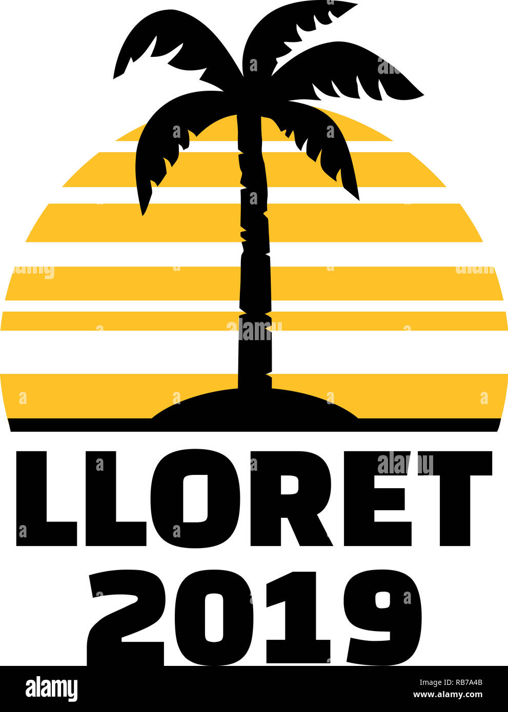 Lloret 2019 avec palmier et le coucher du soleil Banque D'Images