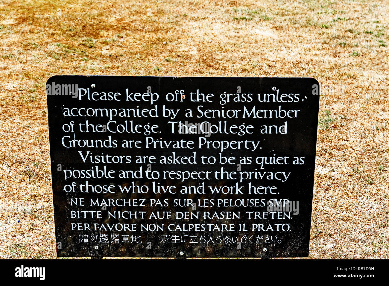 Inscription obligatoire sur la pelouse du Kings College de Cambridge ; Gebotsschild auf dem Rasen eines Collèges Banque D'Images Inscription obligatoire sur la pelouse du Kings College de Cambridge ; Gebotsschild auf dem Rasen eines Collèges Banque D'Images