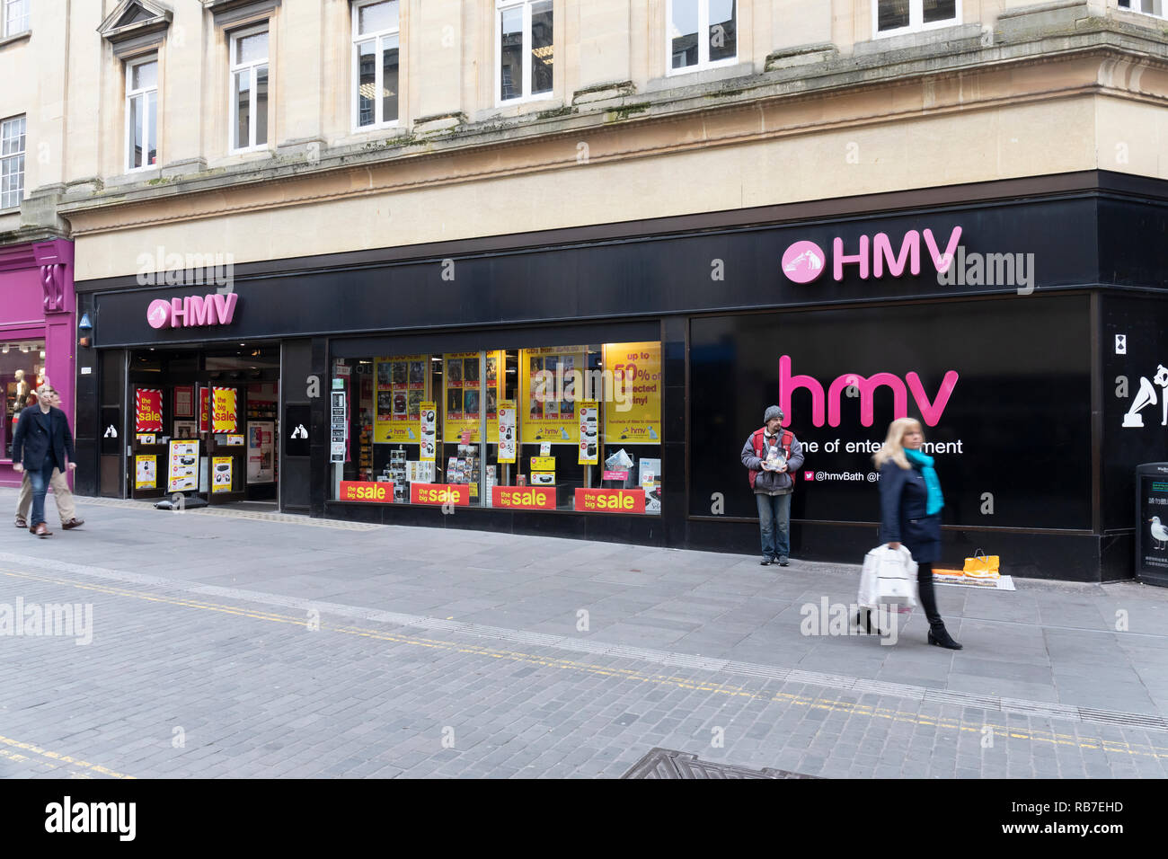 HMV store, cabine de Street, Bath, Royaume-Uni Banque D'Images
