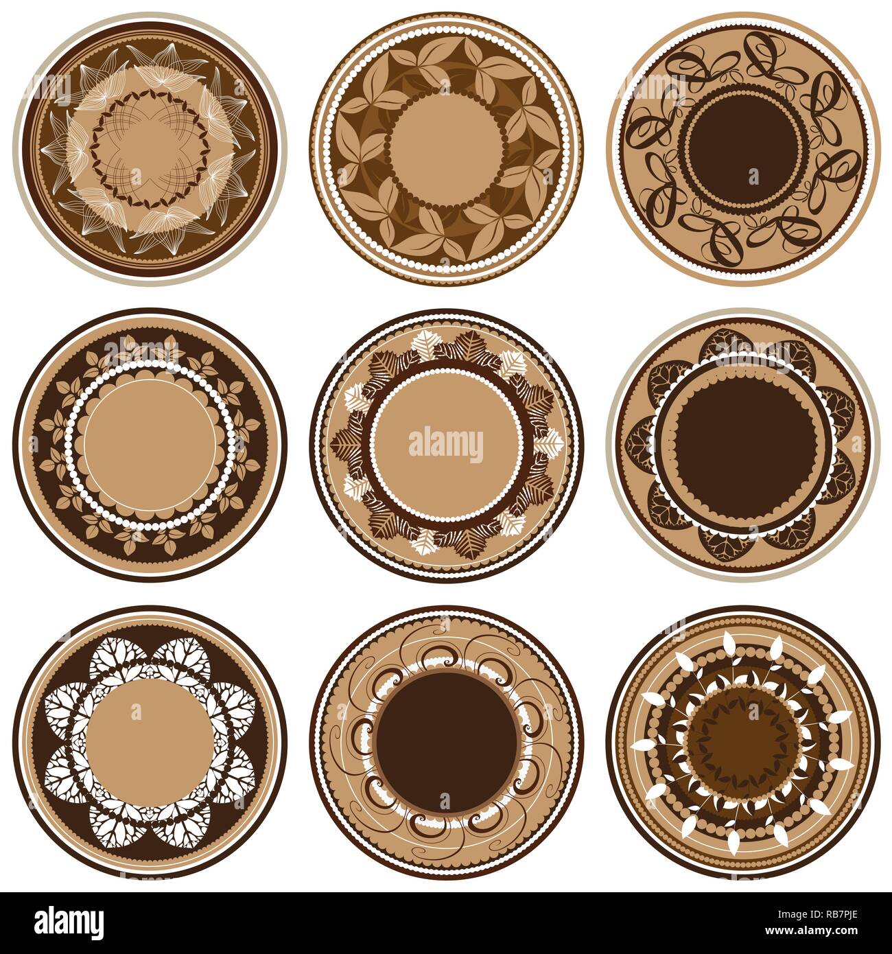 Ornement Motif rond. Éléments de décoration vintage. Les plaques avec les cycles de végétation différents, vector illustration Illustration de Vecteur