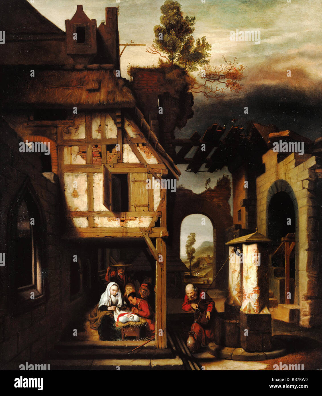 Nicolaes MAES, l'Adoration des bergers, vers 1660 huile sur toile, le J. Paul Getty Museum, Los Angeles, USA. Banque D'Images