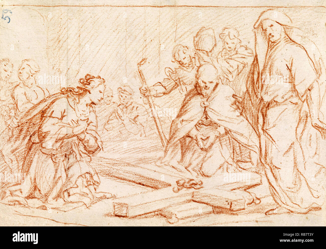 Luca Giordano, trouver de la Croix, vers 1650 craie rouge sur papier crème, dessin, Cooper Hewitt, Smithsonian Design Museum, USA. Banque D'Images