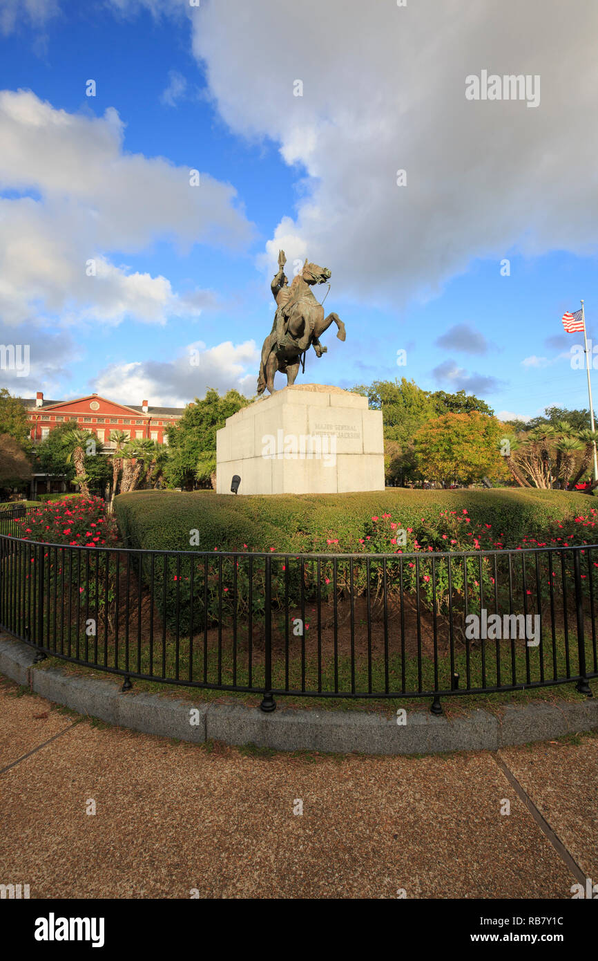Jackson Square avec Statue d'Andrew Jackson, Quartier Français de La Nouvelle-Orléans. Banque D'Images