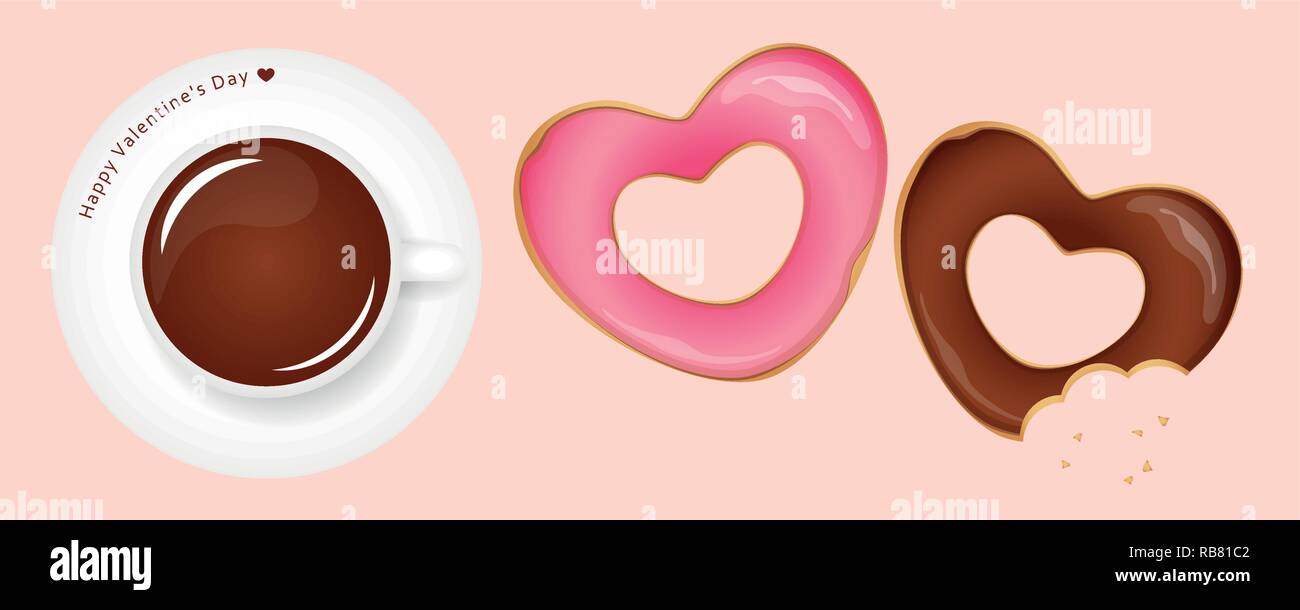 Café et beignes en forme de coeur pour la Saint-Valentin vector illustration EPS10 Illustration de Vecteur