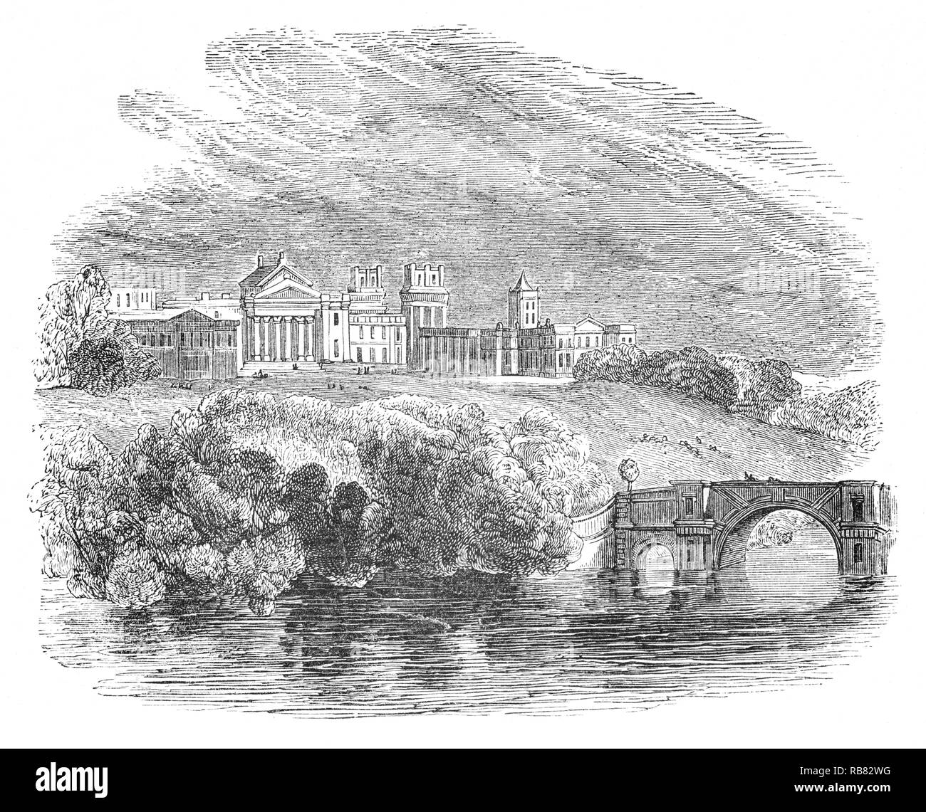 Blenheim Palace, Oxfordshire, Angleterre, Blenheim est la résidence principale des ducs de Marlborough, et le seul non-royal, non, maison épiscopale en Angleterre à détenir le titre de palace. Le palais est nommé d'après le 1704 Bataille de Blenheim en Bavière et était initialement destiné à être une récompense par la reine Anne à John Churchill, 1er duc de Marlborough pour ses victoires militaires contre les Français et bavarois dans la Guerre de Succession d'Espagne, qui ont abouti à la Bataille de Blenheim. Banque D'Images