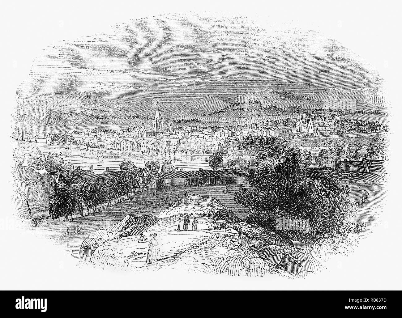 Perth, dans l'Ecosse centrale, situé sur les rives de la rivière Tay. La ville est occupée par les partisans jacobites en 1715 et 1745). La fondation de l'Académie de Perth en 1760 ont contribué à ramener les grandes industries, comme le lin, le cuir, l'eau de Javel et de whisky, à la ville. Banque D'Images