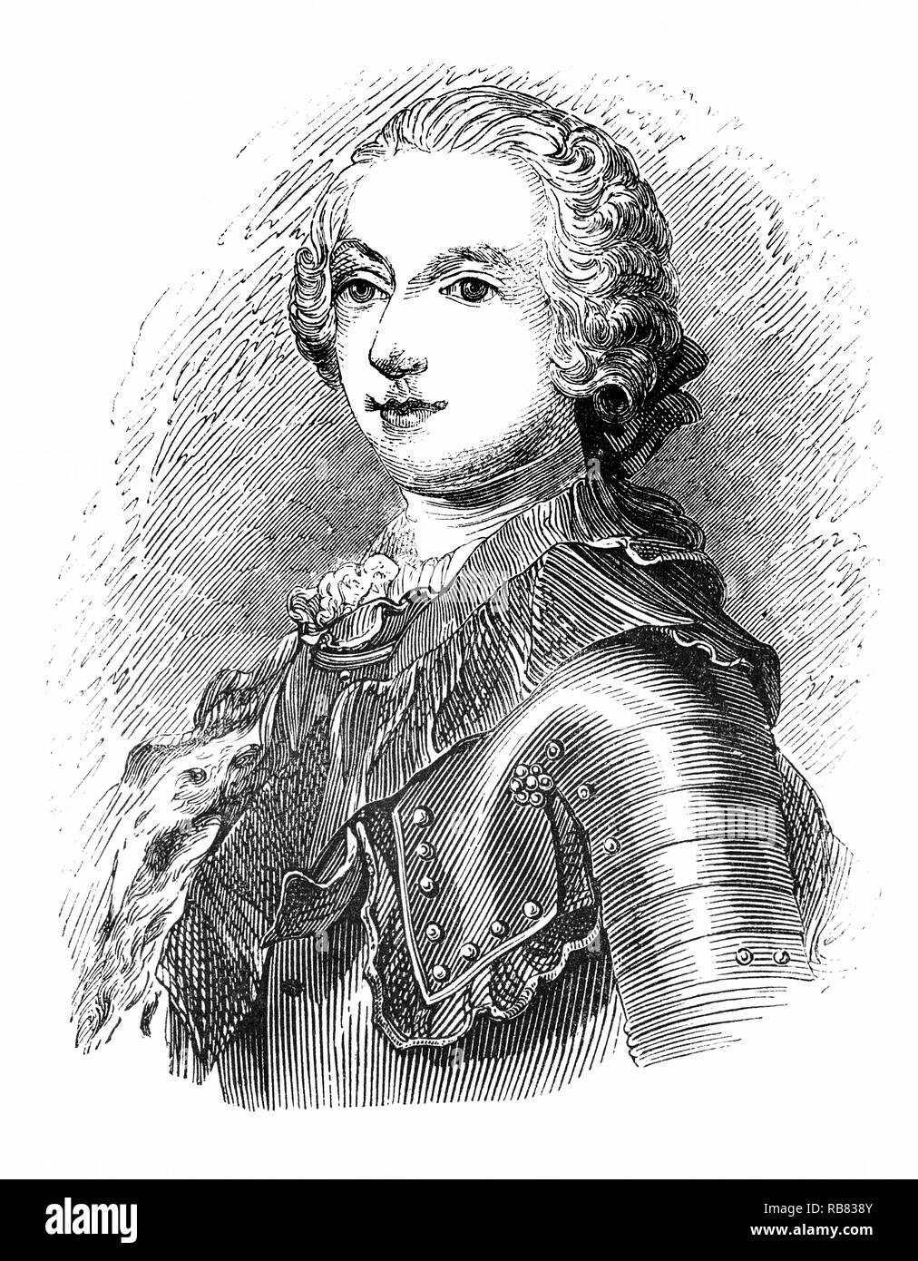 Portrait de Charles Édouard Stuart (1720-1788), fils aîné de James Francis Edward Stuart, petit-fils de Jacques II et VII et après 1766, le Stuart prestataire à la trône de Grande-Bretagne. Il wasknown «le Jeune Prétendant' ou 'le jeune chevalier' et dans la mémoire populaire comme 'Bonnie Prince Charlie', mieux connu pour son rôle dans l'augmentation de 1745 ; sa défaite à Culloden en avril 1746 a mis fin à la cause de Stuart, et les tentatives subséquentes (comme l'invasion française, en 1759) n'a pas réussi à se concrétiser. Sa fuite après le soulèvement a amené à être présenté comme une figure romantique de l'échec héroïque. Banque D'Images