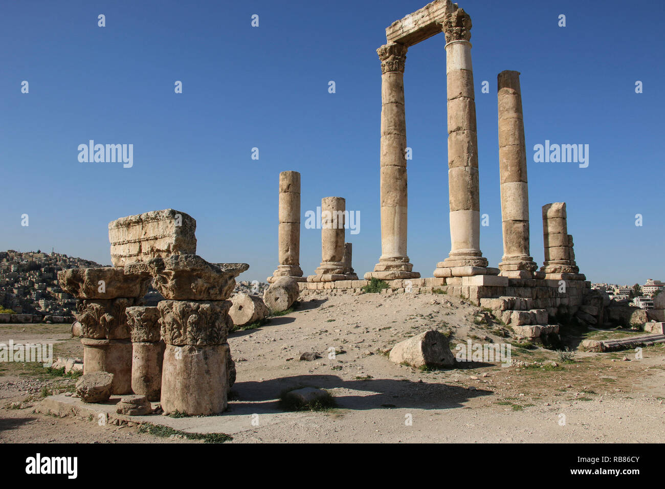 Temple d'Hercule de la Citadelle d'Amman complexe (Jabal al-Qal'a), Amman, Jordanie. Banque D'Images