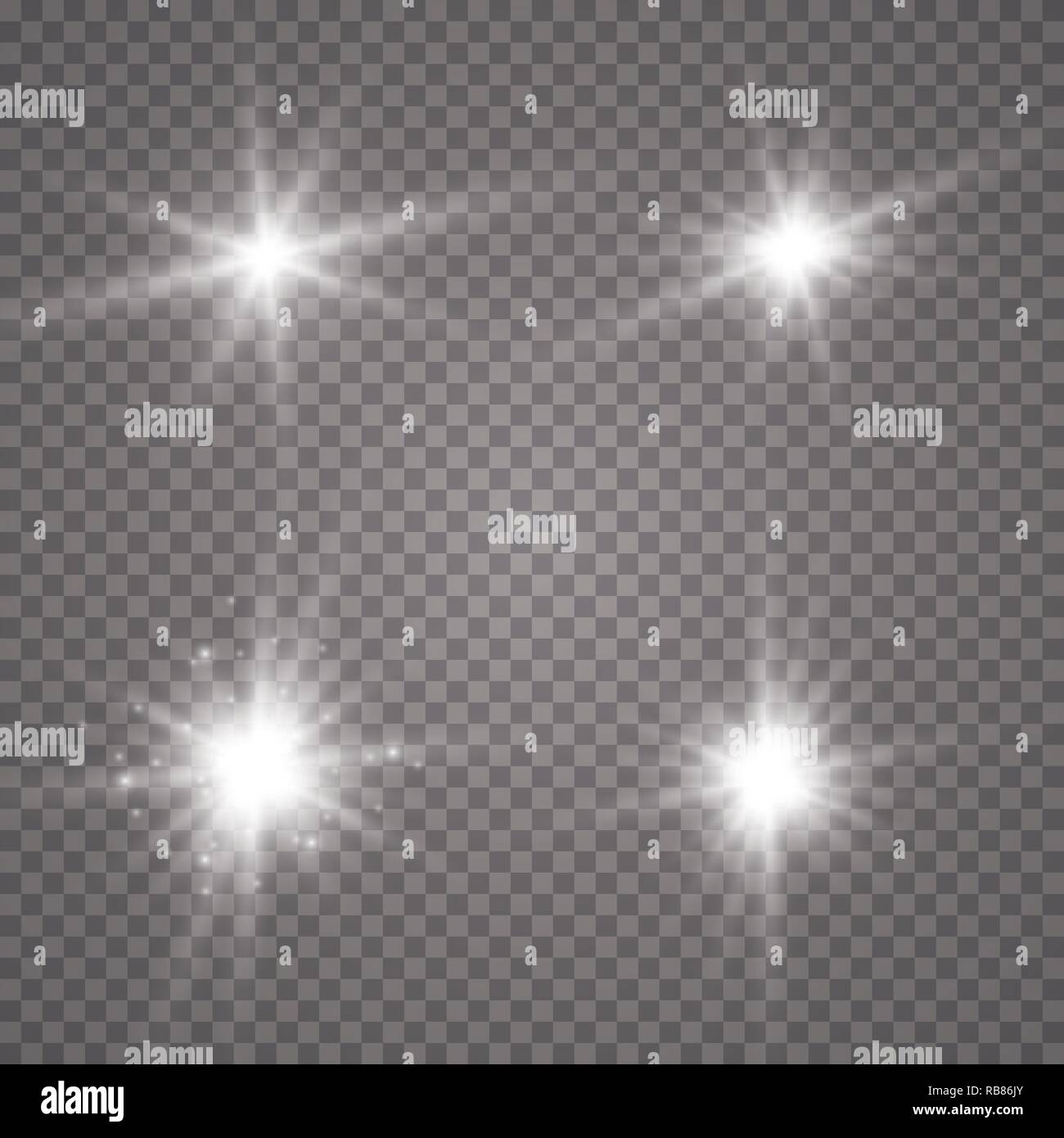 Concept créatif Vector set de glow stars effet lumière éclate de sparkles isolé sur fond transparent Illustration de Vecteur
