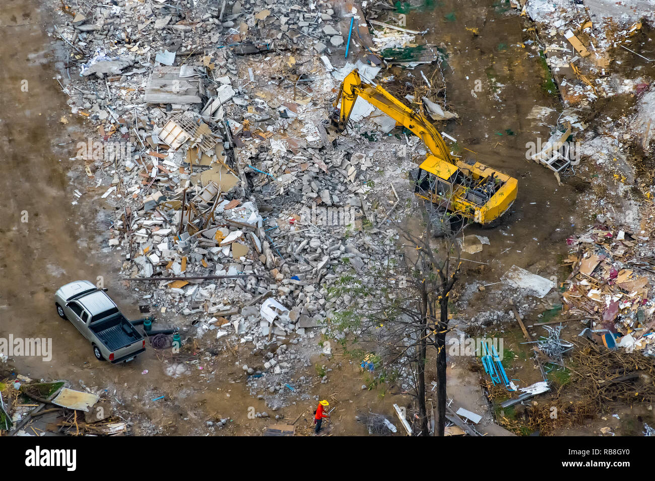 Vue aérienne de la préparation du site et construction en cours. Banque D'Images