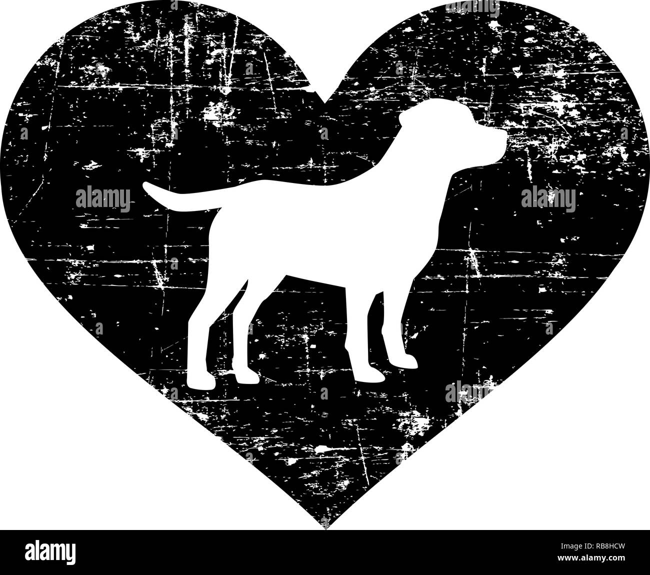 Labrador silhouette en cœur noir Banque D'Images