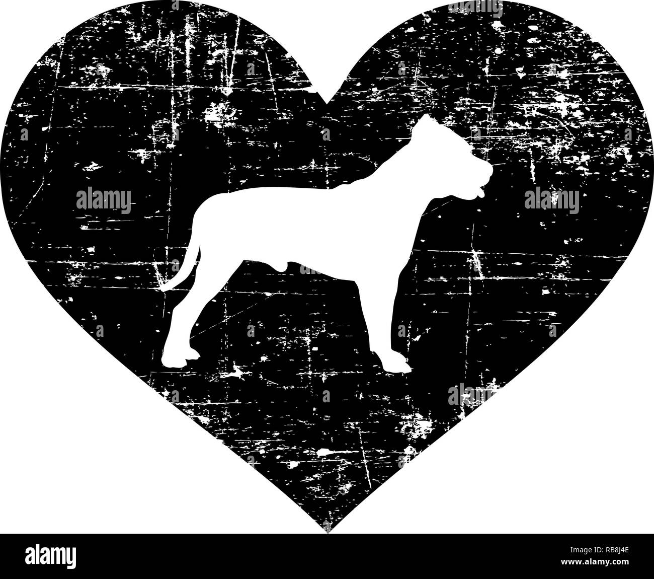 Pit-Bull Terrier silhouette en coeur noir Banque D'Images