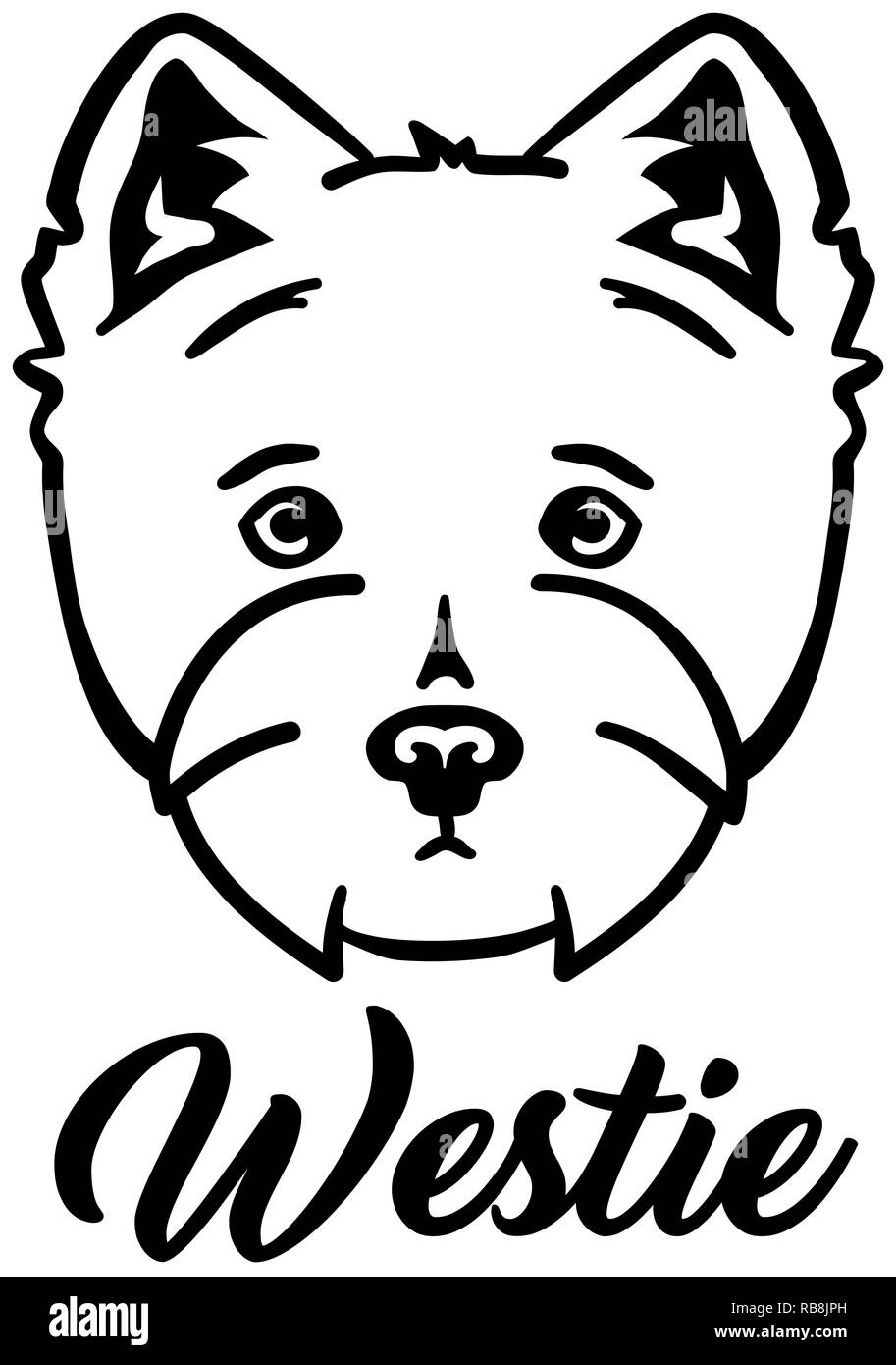 Westie noir tête avec nom Banque D'Images