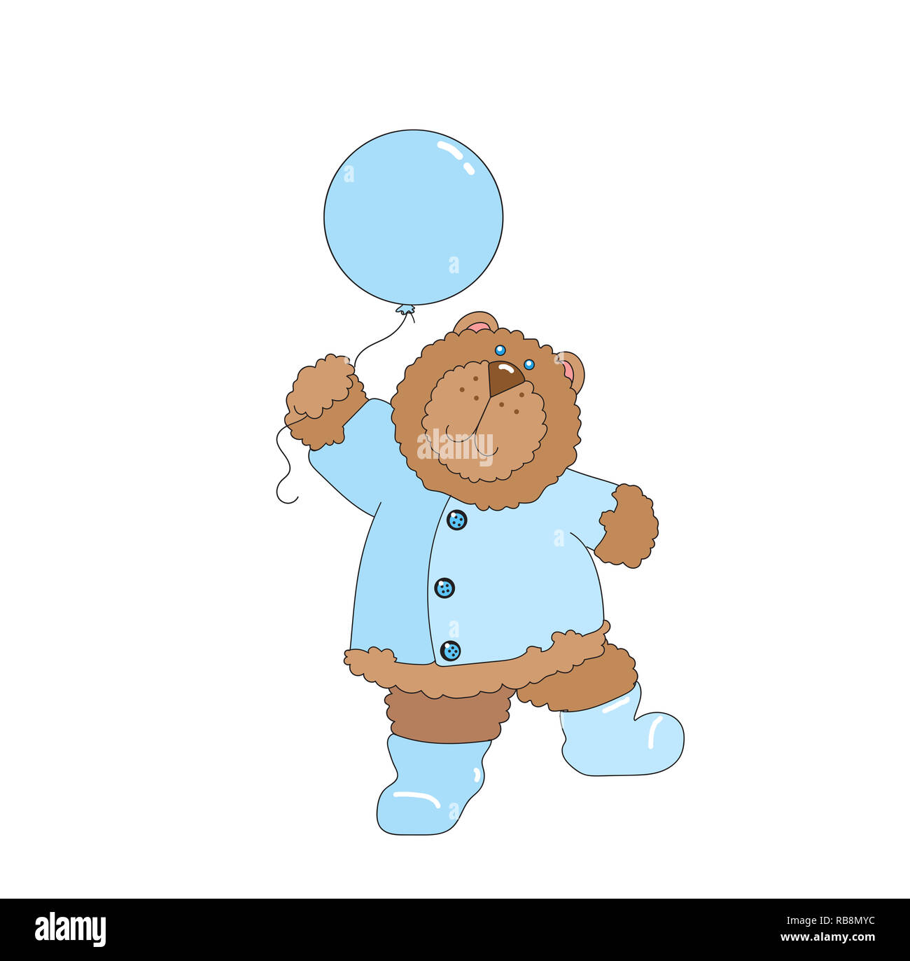 Illustration D Un Ours Brun Portant Un Bebe Manteau Bleu Tenant Un Ballon Bleu Sur Un Fond Blanc Photo Stock Alamy