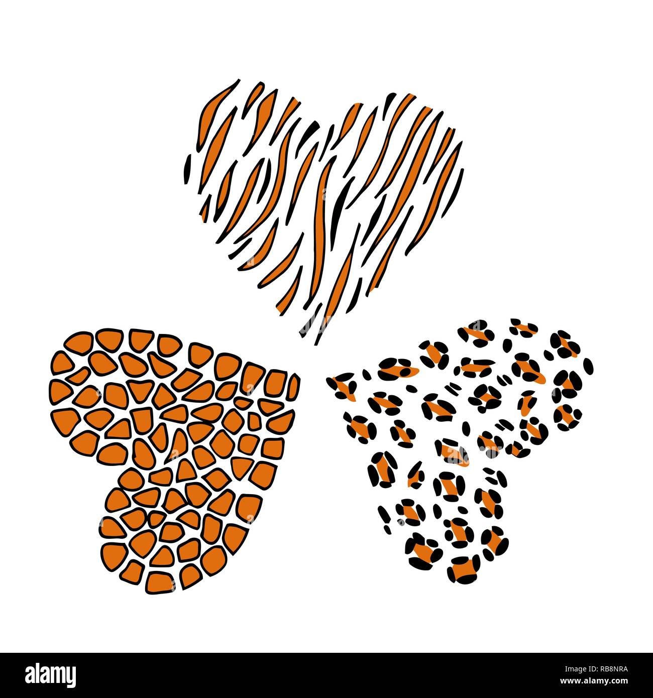 Peau imprimée girafe, léopard et tigre en forme de coeur. Illustration vectorielle. Saint-Valentin. Carte de voeux Illustration de Vecteur