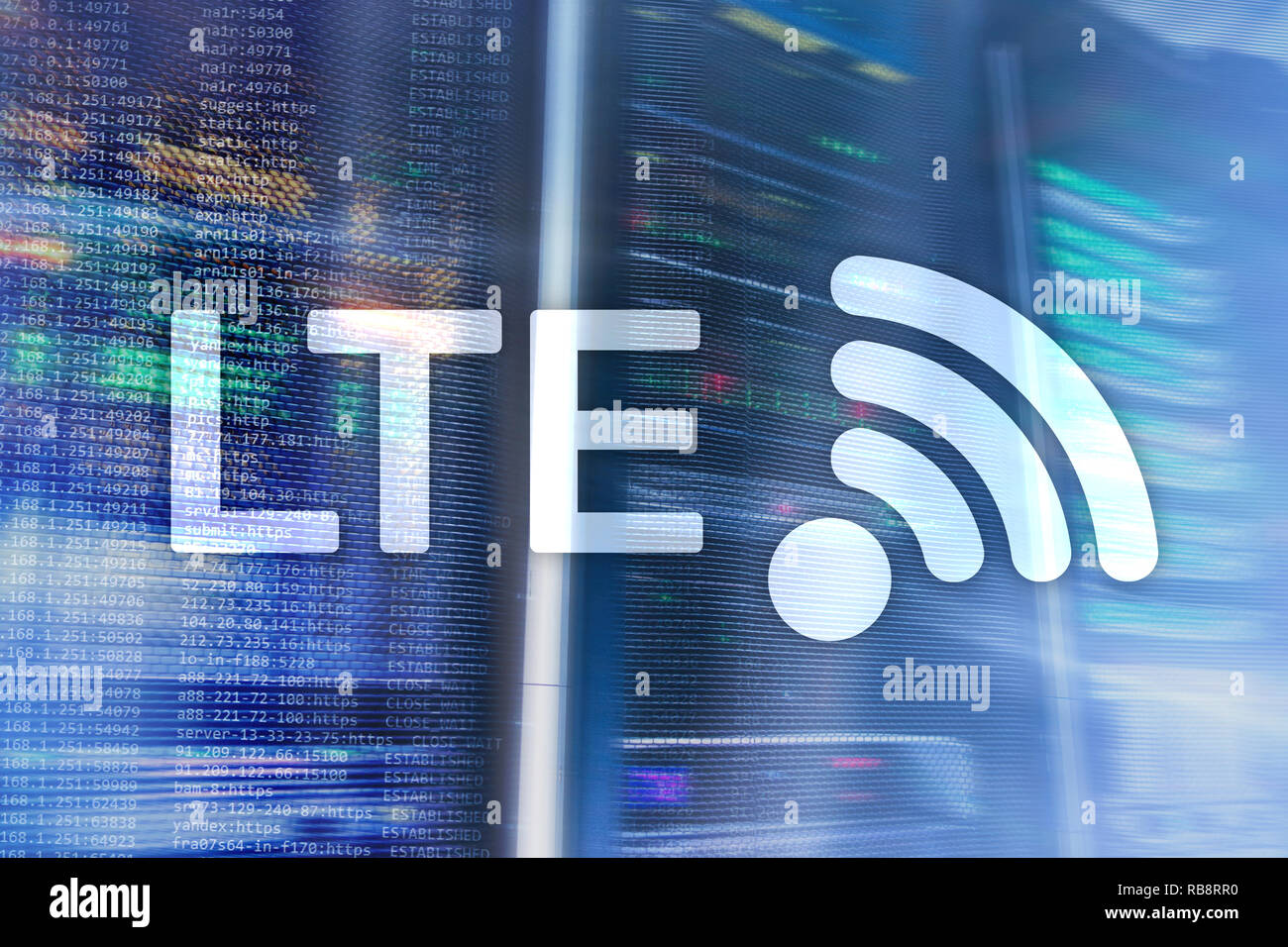 5G LTE, la technologie de l'internet sans fil gratuit. Salle serveur Banque D'Images