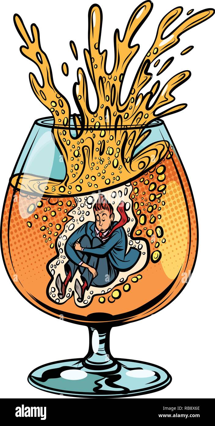 Ivrogne saute dans un verre d'alcool. Comic cartoon retro pop art dessin illustration vectorielle Illustration de Vecteur