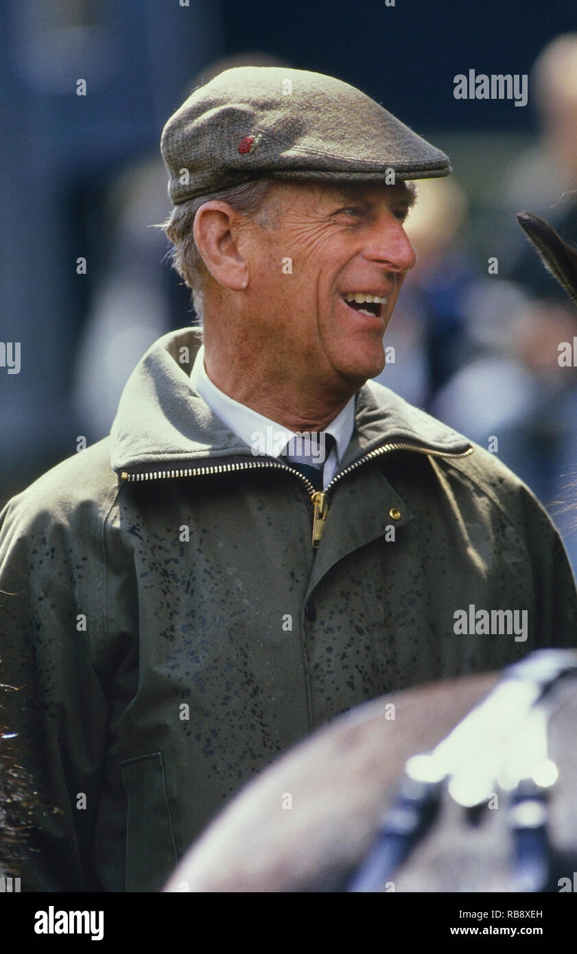 A smiling Duc d'Édimbourg. Windsor Horse Trials. Berkshire, Angleterre, Royaume-Uni. Circa 1980 Banque D'Images