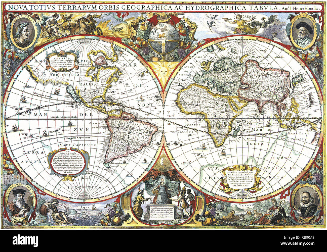 Double-Hemisphere Carte du Monde 1630 Banque D'Images