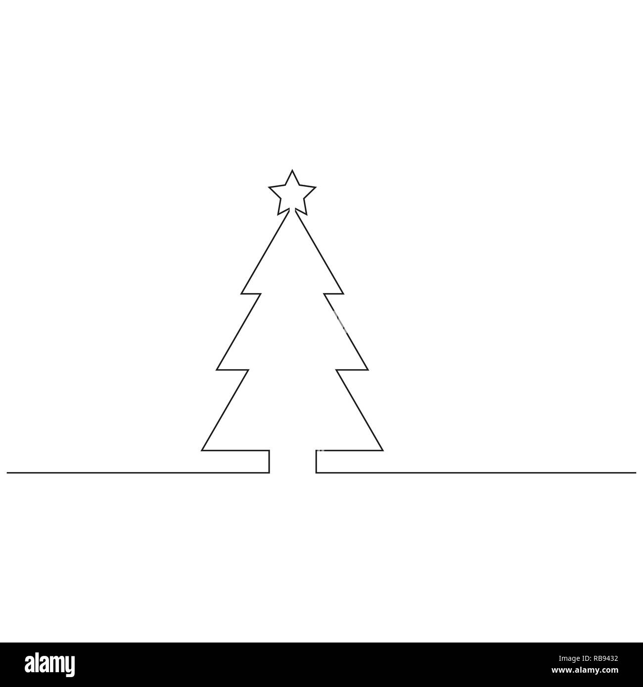 Ligne continue d'arbre de Noël, dessin noir et blanc minimaliste vecteur illustration linéaire faite d'une ligne Illustration de Vecteur