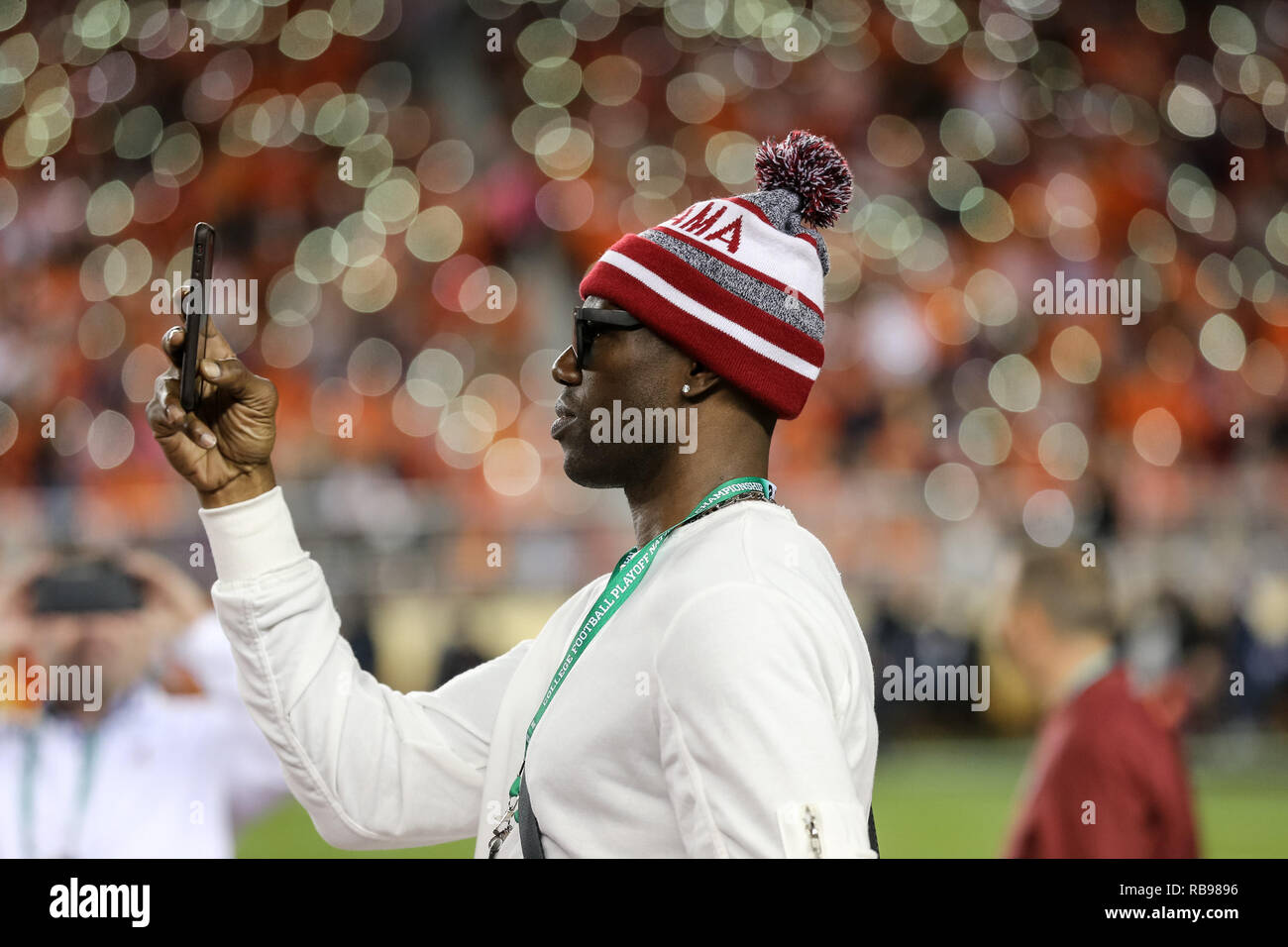 San Jose, CA. 07Th Jan, 2019. Terrell Owens en prenant une photo dans la seconde moitié du championnat national 2019 de la région de la baie entre l'Alabama contre Clemson match au stade de Lévis le lundi 07 janvier, 2019 (Photo par Jevone Moore) Credit : csm/Alamy Live News Banque D'Images