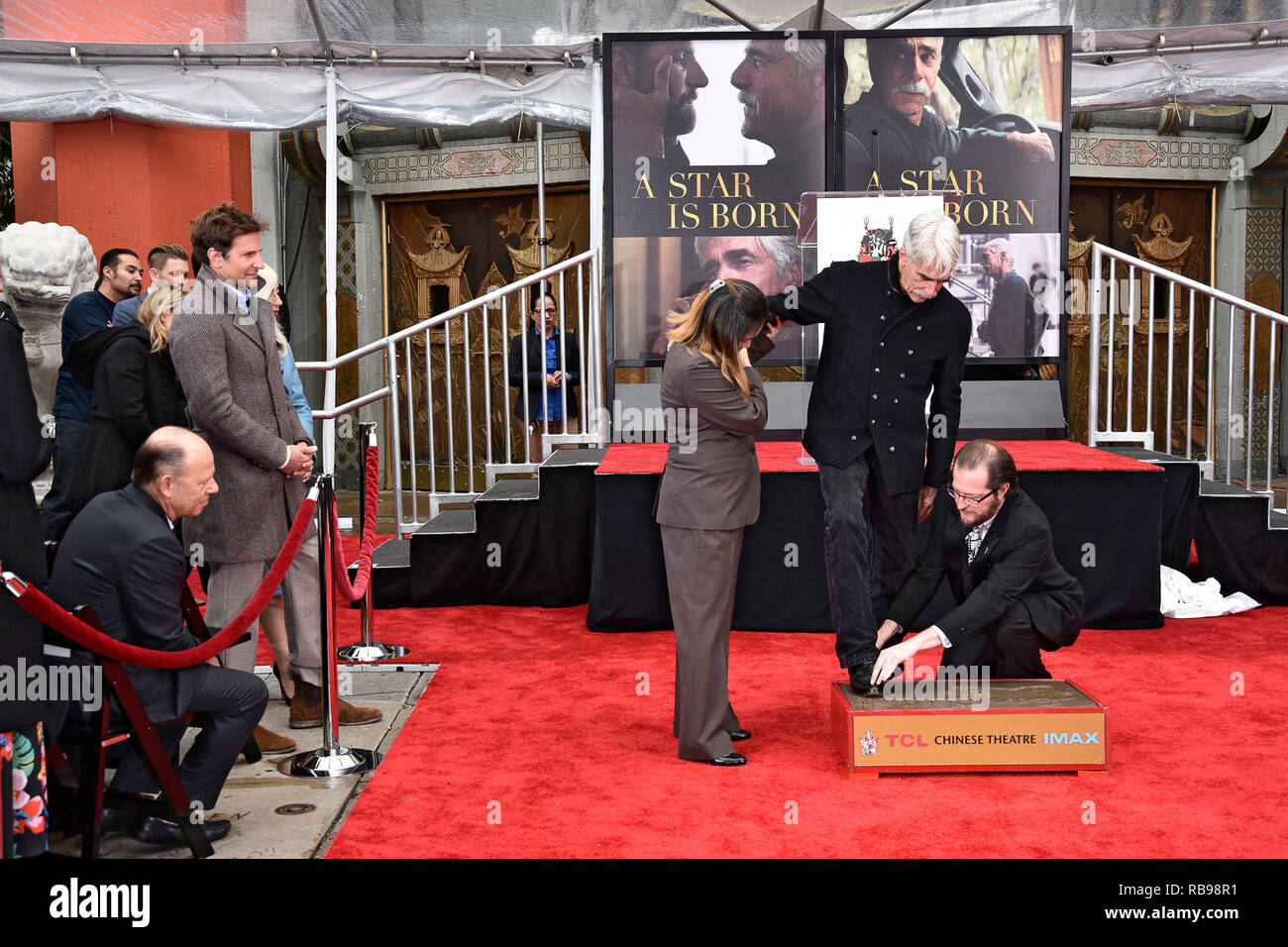 Bradley Cooper, Lady Gaga et Sam Elliott assister au Théâtre chinois de Grauman héberge Sam Elliott Part et cérémonie empreinte de théâtre chinois de Grauman le 7 janvier 2019 à Hollywood, Californie. Banque D'Images