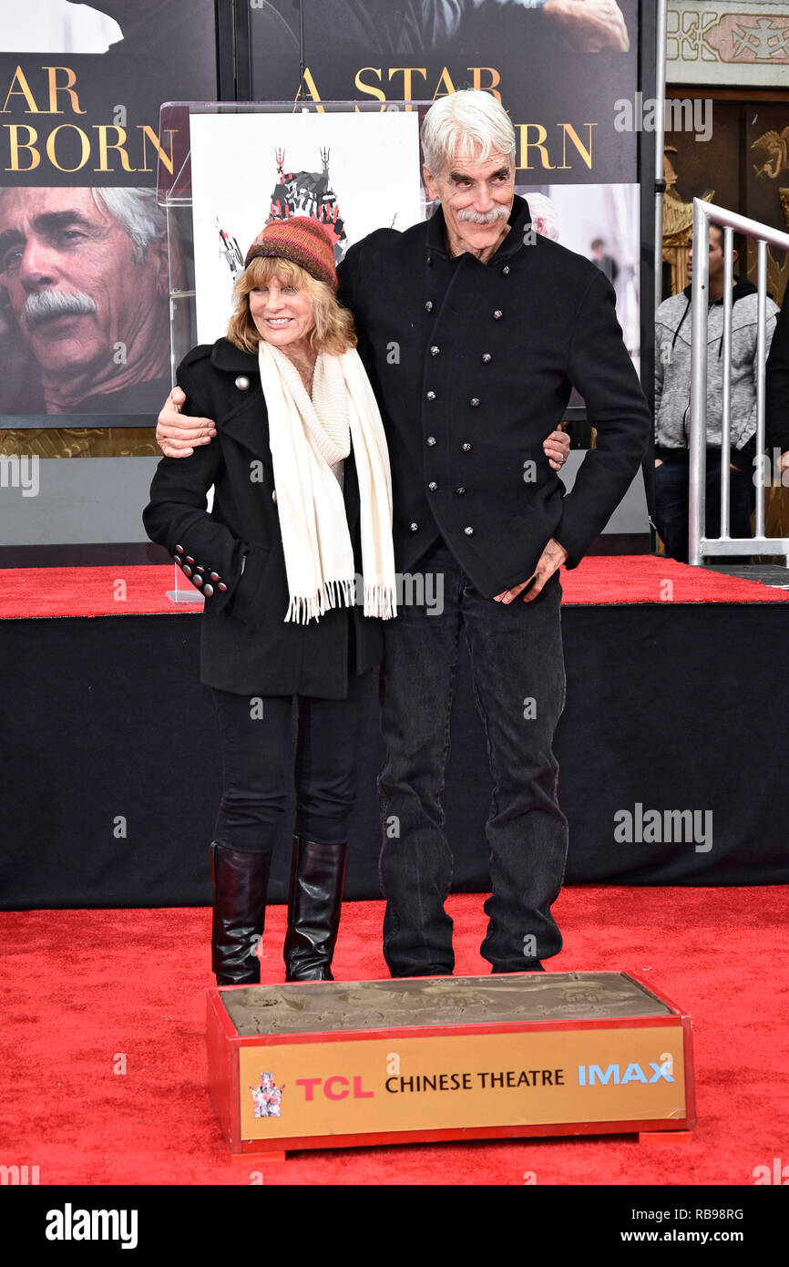 Katharine Ross et son mari Sam Elliott assister au Théâtre chinois de Grauman héberge Sam Elliott Part et cérémonie empreinte de théâtre chinois de Grauman le 7 janvier 2019 à Hollywood, Californie. Banque D'Images
