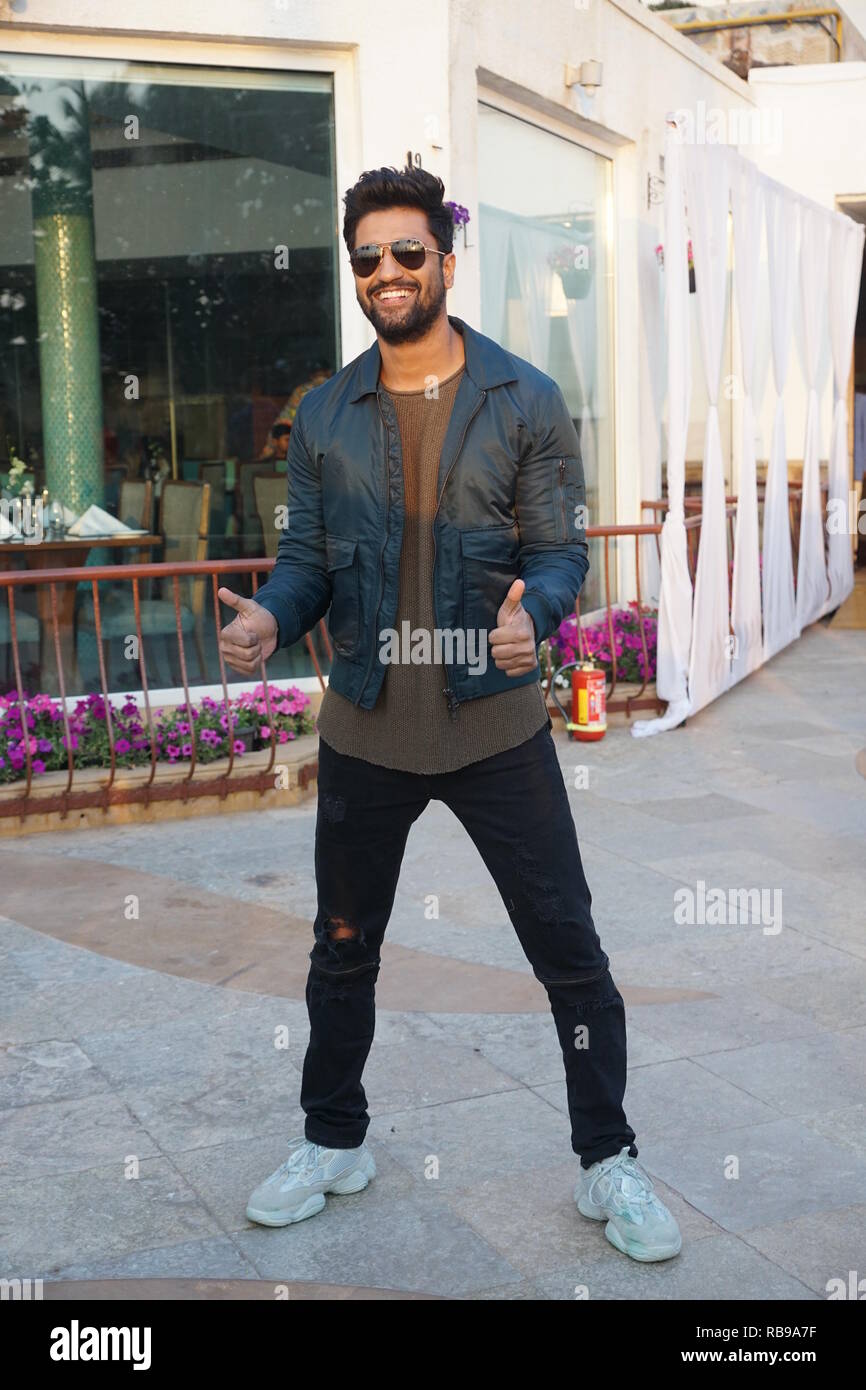 Mumbai, Inde. 7 janvier, 2019. Vicky Bollywood Kaushal, Paresh Rawal et Yami Gautam et starcast faisant la promotion de leur film à venir à URI et Sun Sand Hotel Juhu à Mumbai en Inde le 7 jan 2019 : Crédit Prodip Guha/Alamy Live News Banque D'Images