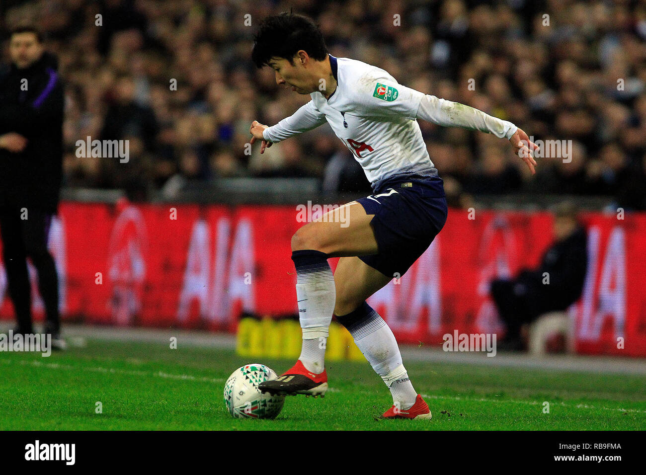 Londres, Royaume-Uni. 8 janvier, 2019. Fils Heung-min de Tottenham Hotspur en action. Carabao Cup semi finale, 1ère manche match, Tottenham Hotspur v Chelsea au stade de Wembley à Londres, le mardi 8 janvier 2019 . Cette image ne peut être utilisé qu'à des fins rédactionnelles. Usage éditorial uniquement, licence requise pour un usage commercial. Aucune utilisation de pari, de jeux ou d'un seul club/ligue/dvd publications pic par Steffan Bowen/Andrew Orchard la photographie de sport/Alamy live news Banque D'Images
