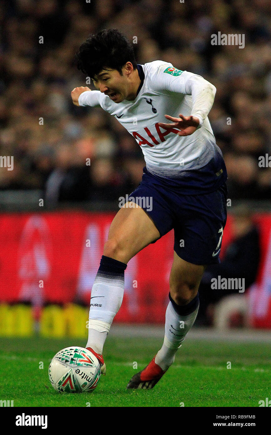 Londres, Royaume-Uni. 8 janvier, 2019. Fils Heung-min de Tottenham Hotspur en action. Carabao Cup semi finale, 1ère manche match, Tottenham Hotspur v Chelsea au stade de Wembley à Londres, le mardi 8 janvier 2019 . Cette image ne peut être utilisé qu'à des fins rédactionnelles. Usage éditorial uniquement, licence requise pour un usage commercial. Aucune utilisation de pari, de jeux ou d'un seul club/ligue/dvd publications pic par Steffan Bowen/Andrew Orchard la photographie de sport/Alamy live news Banque D'Images
