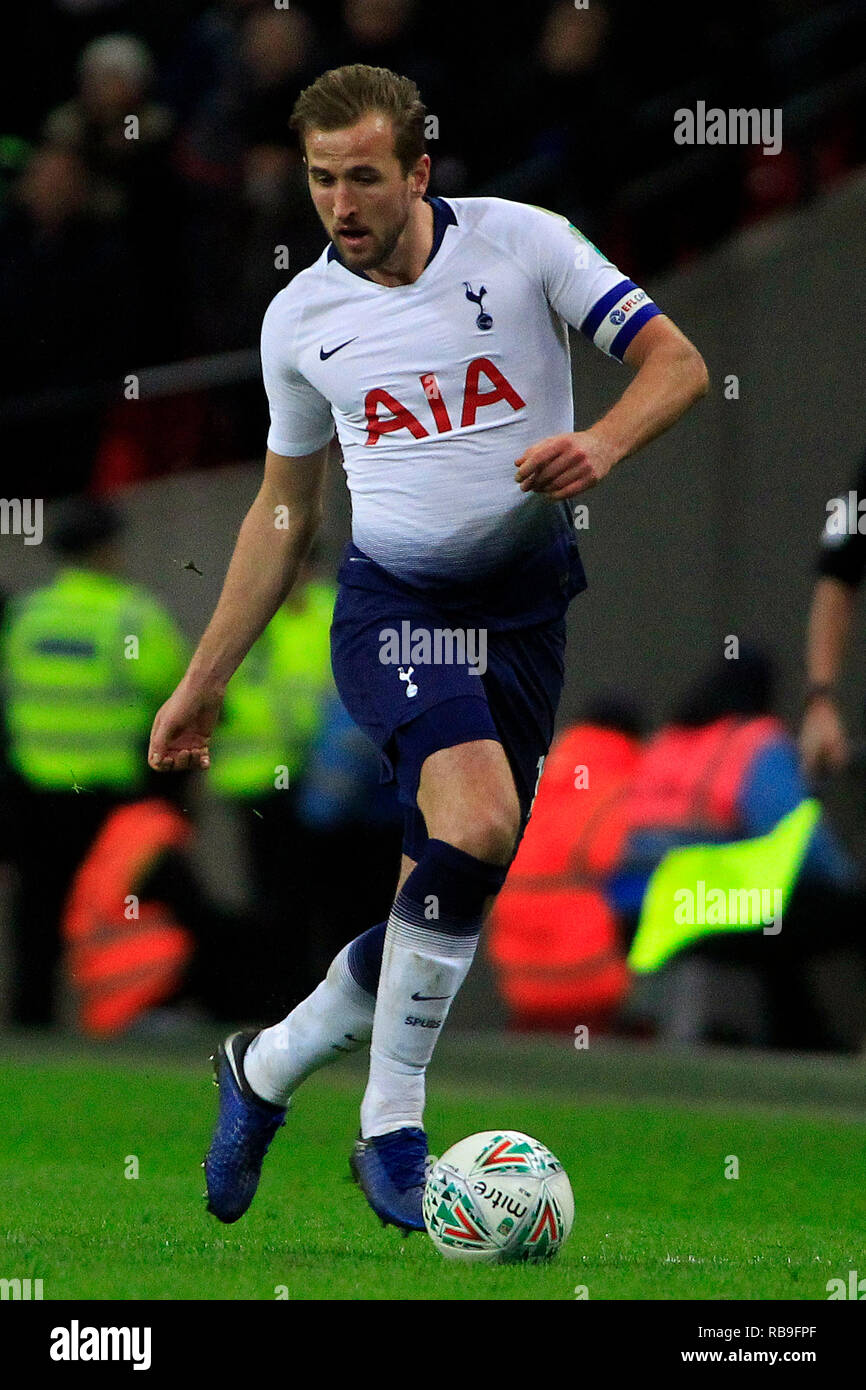 Londres, Royaume-Uni. 8 janvier, 2019. Harry Kane de Tottenham Hotspur en action. Carabao Cup semi finale, 1ère manche match, Tottenham Hotspur v Chelsea au stade de Wembley à Londres, le mardi 8 janvier 2019 . Cette image ne peut être utilisé qu'à des fins rédactionnelles. Usage éditorial uniquement, licence requise pour un usage commercial. Aucune utilisation de pari, de jeux ou d'un seul club/ligue/dvd publications pic par Steffan Bowen/Andrew Orchard la photographie de sport/Alamy live news Banque D'Images