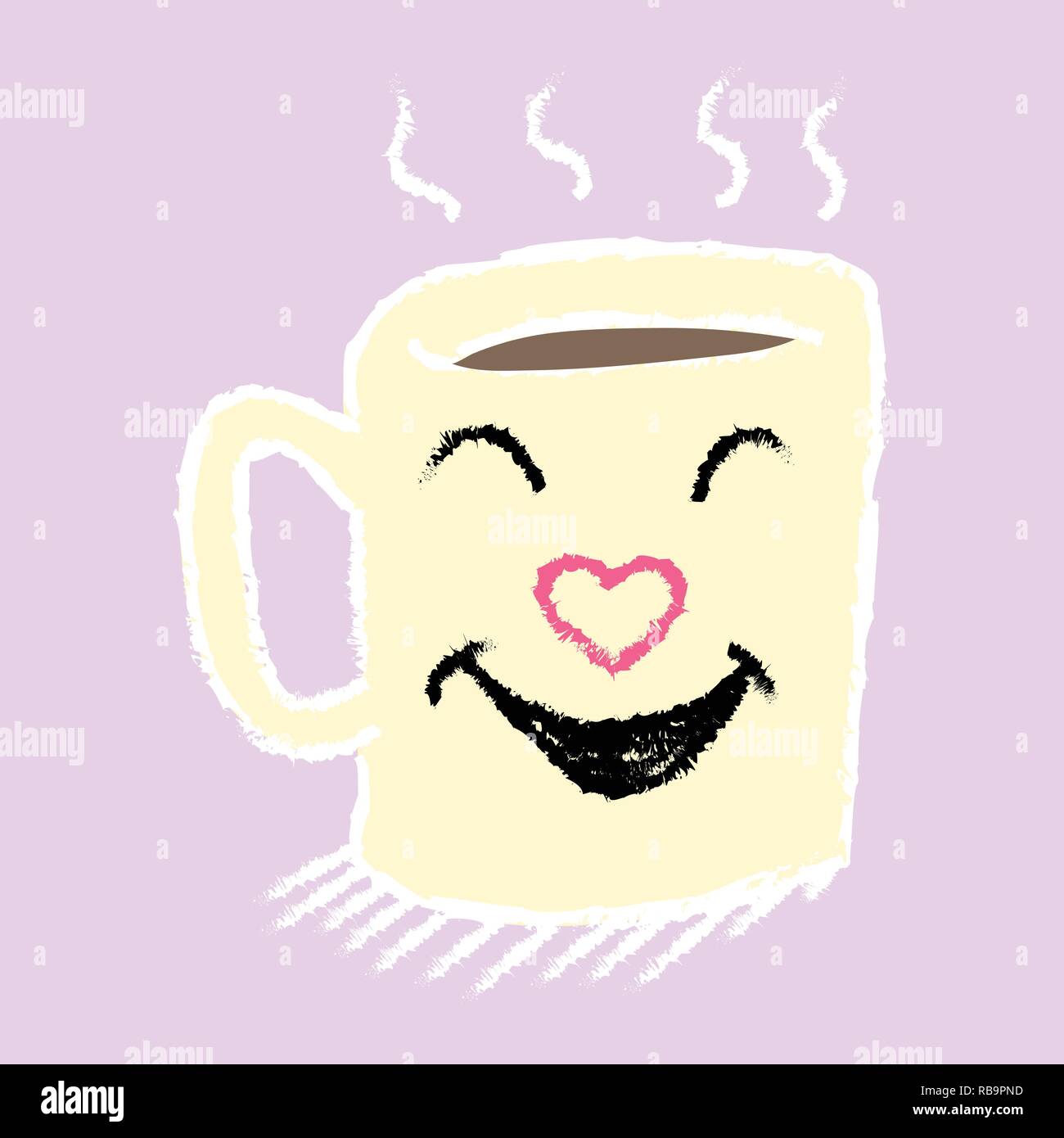 Cartoon isolée tasse de café chaud sourire sur fond blanc - cartoon illustration Illustration de Vecteur
