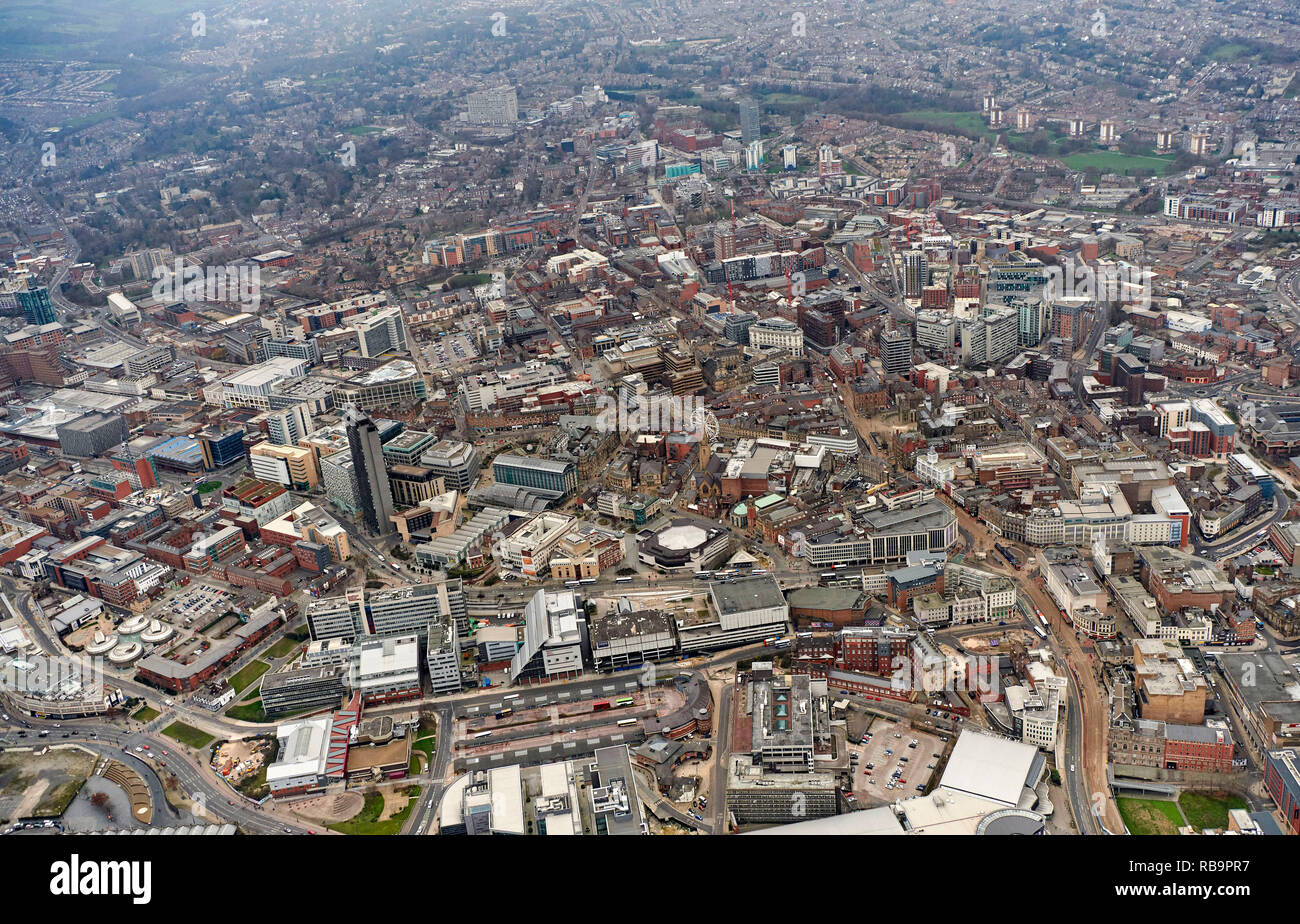 Le centre-ville de Sheffield dans l'air, dans le sud du Yorkshire, dans le Nord de l'Angleterre, Royaume-Uni Banque D'Images