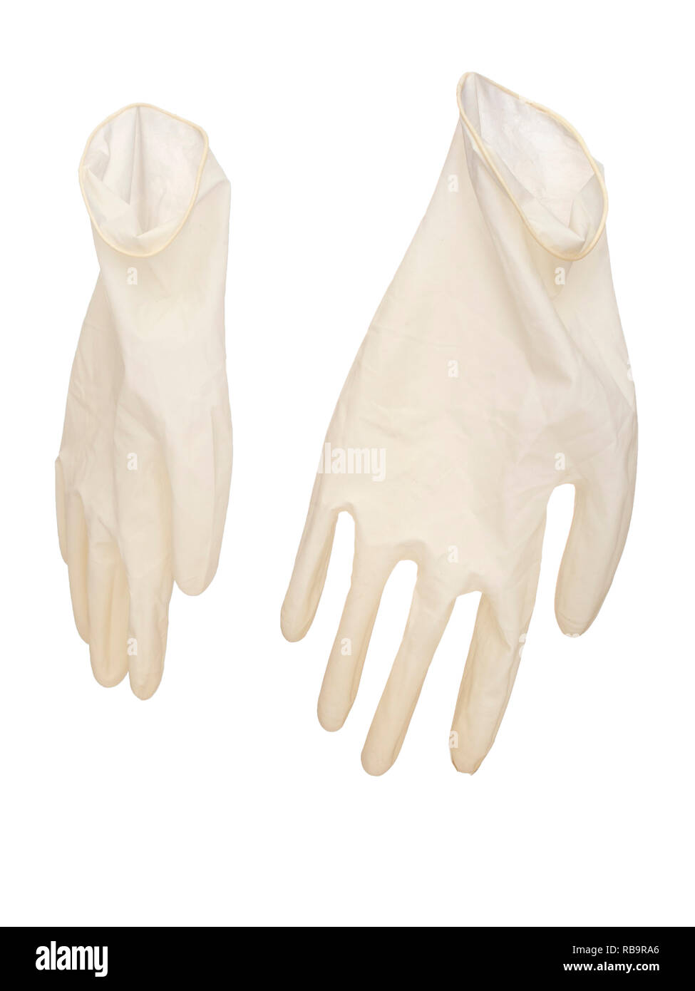Paire de gants en latex mince isolé sur fond blanc Banque D'Images