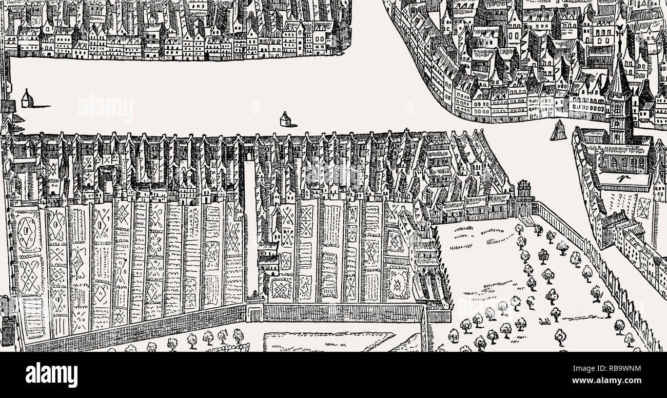 Le marché de l'herbe, Édimbourg, Écosse, par James Gordon de Rothiemay, 17e siècle Banque D'Images
