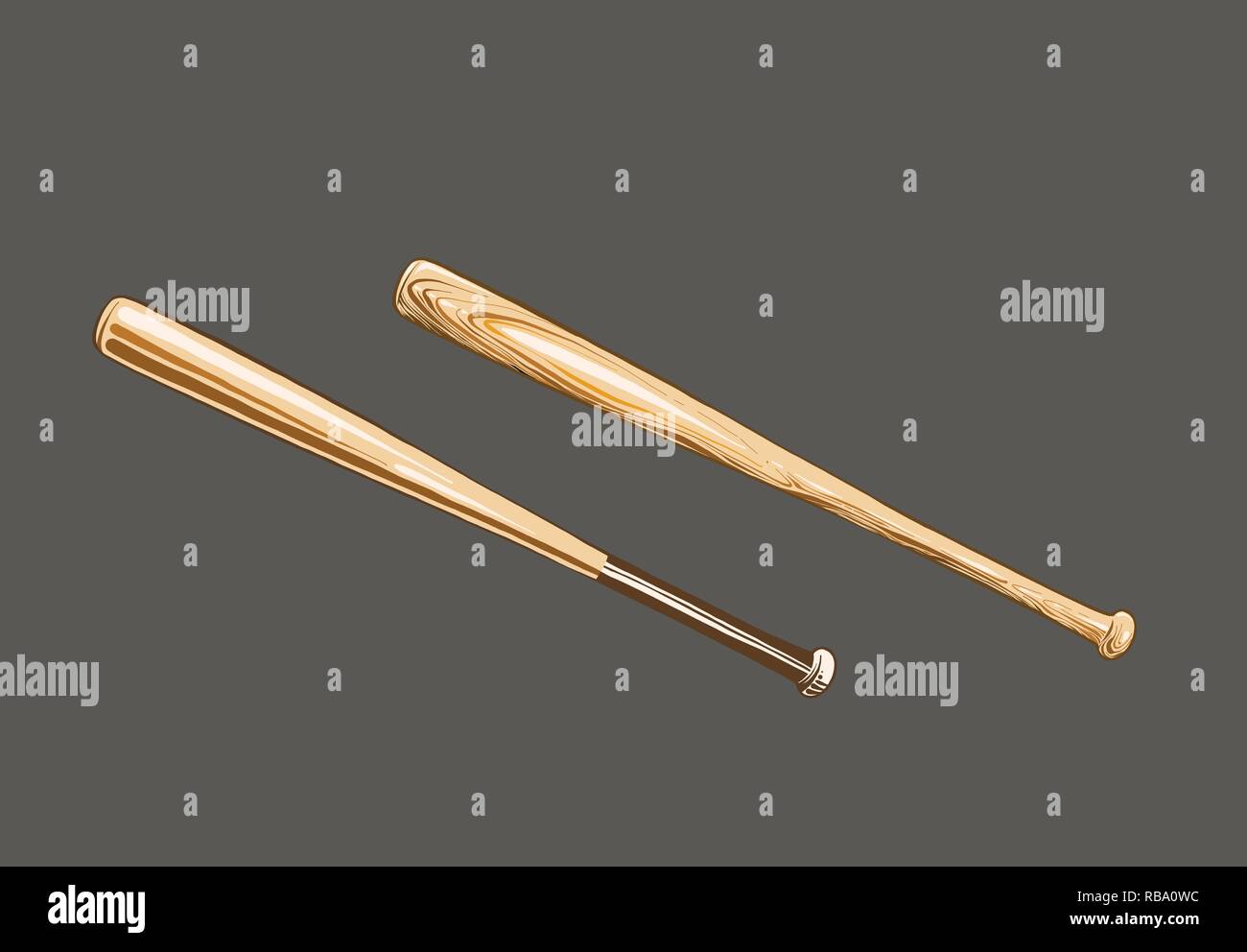 Croquis Dessines A La Main De Batte De Baseball Dans La Couleur