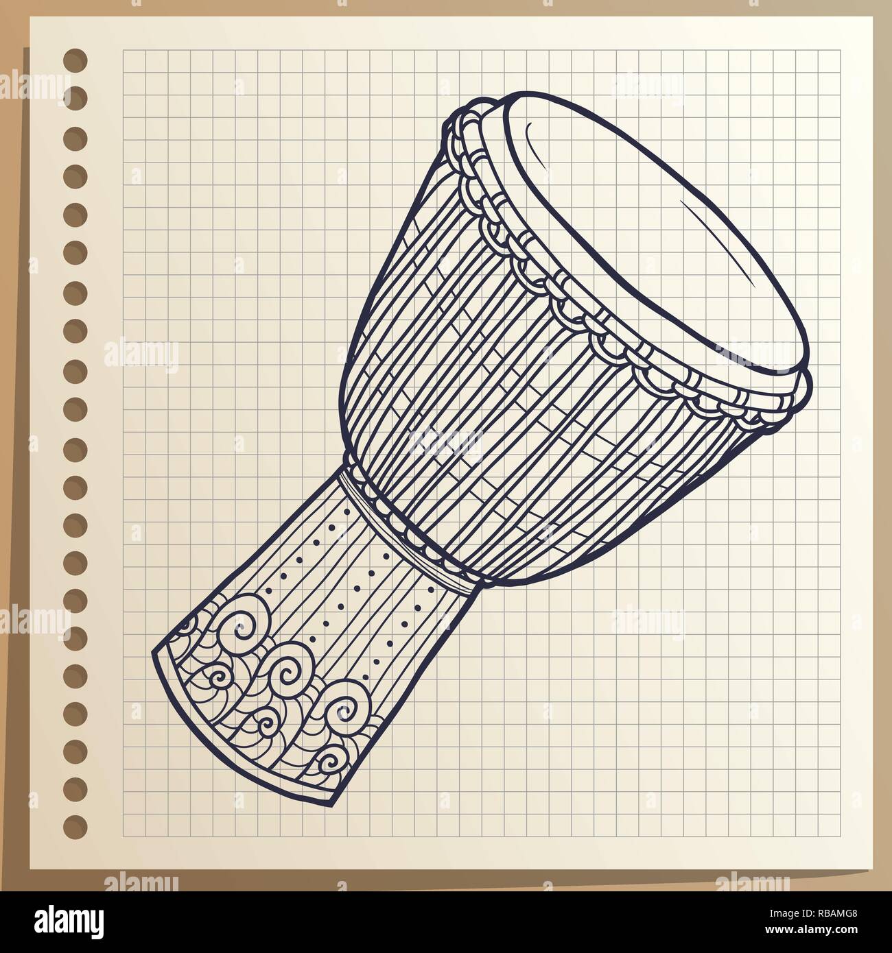 Instrument de musique. Tambour africain. La percussion. Vector illustration. Illustration de Vecteur