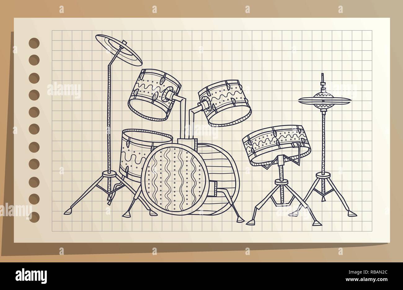 Instrument de musique. Kit de batterie. La percussion. Vector illustration. Illustration de Vecteur