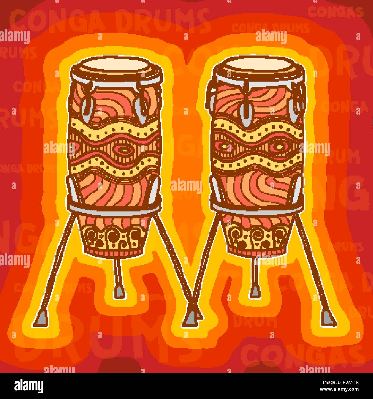 Tambours africains. Instrument de musique. La percussion. Congas vector illustration. Illustration de Vecteur