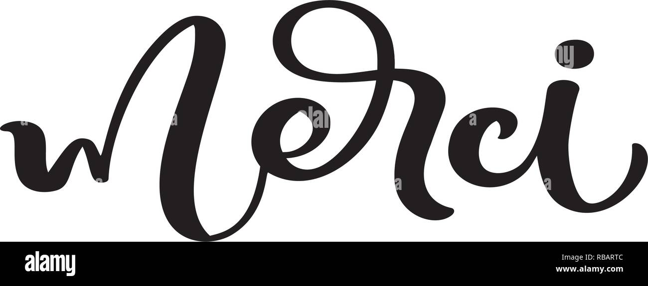 Vector hand drawn Merci lettrage. Calligraphie manuscrite moderne élégant avec reconnaissant citation sur le français. Merci illustration d'encre. Typographie affiche sur fond blanc. Pour les cartes, invitations, estampes etc Illustration de Vecteur