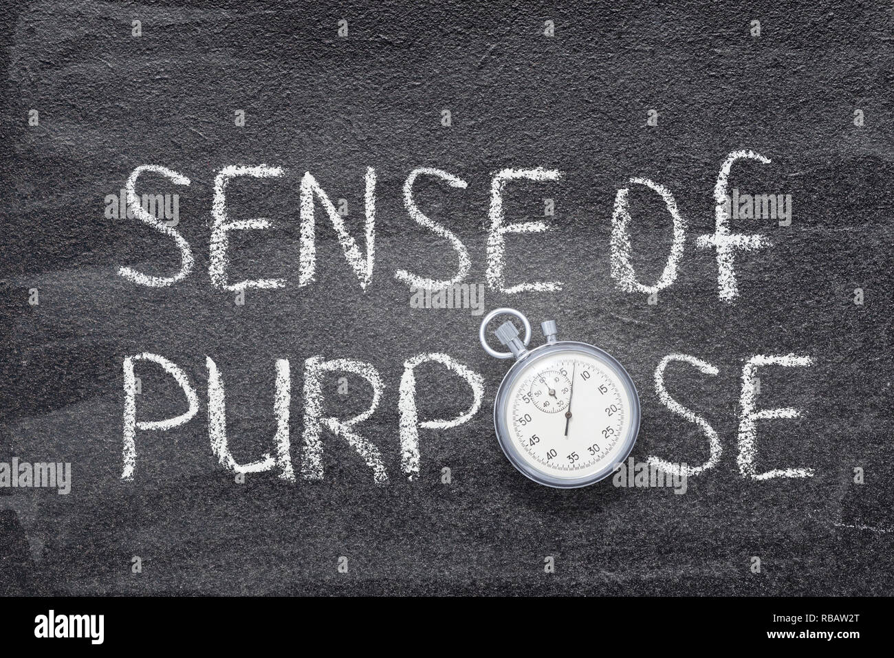 Sens du but de phrase à la main sur tableau avec vintage chronomètre précis utilisé au lieu d'O Banque D'Images