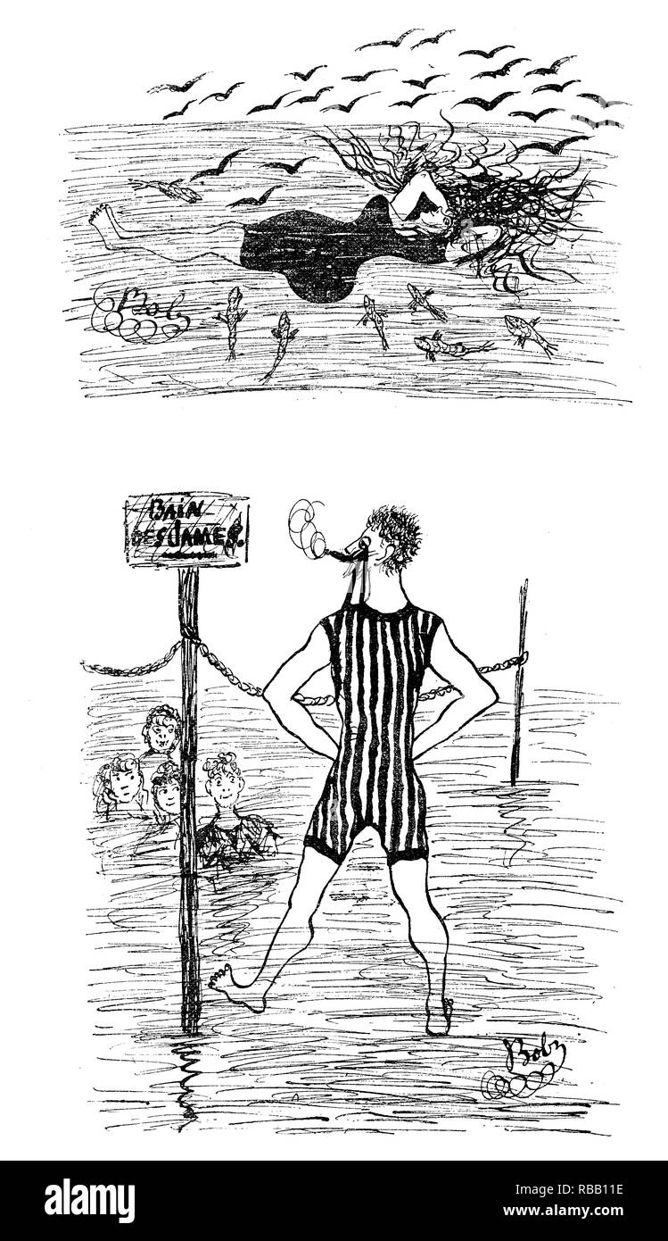 Vintage De L Humour Et Du Plaisir Les Vacances D Ete Sur La Mer Des Portraits En Costume De Bain La Vie Parisienne Magazine Satirique Francais L Annee 18 Photo Stock Alamy