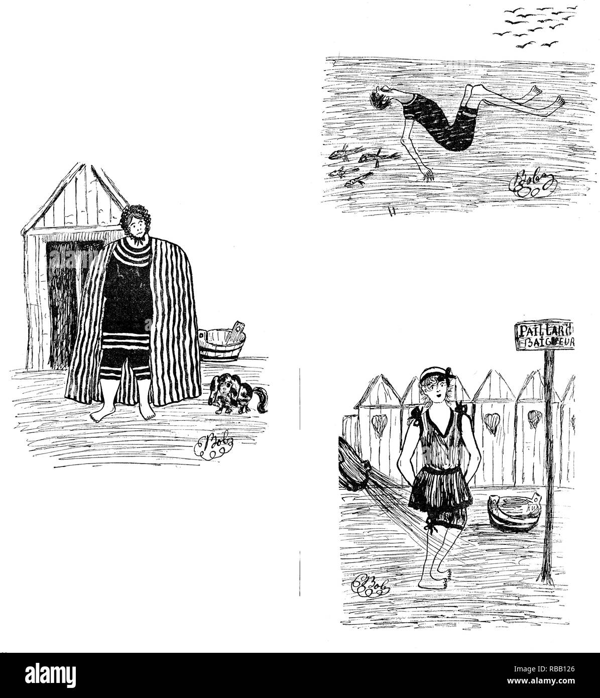 Vintage De L Humour Et Du Plaisir Les Vacances D Ete Sur La Mer Des Caricatures En Costume De Bain La Vie Parisienne Magazine Satirique Francais L Annee 18 Photo Stock Alamy