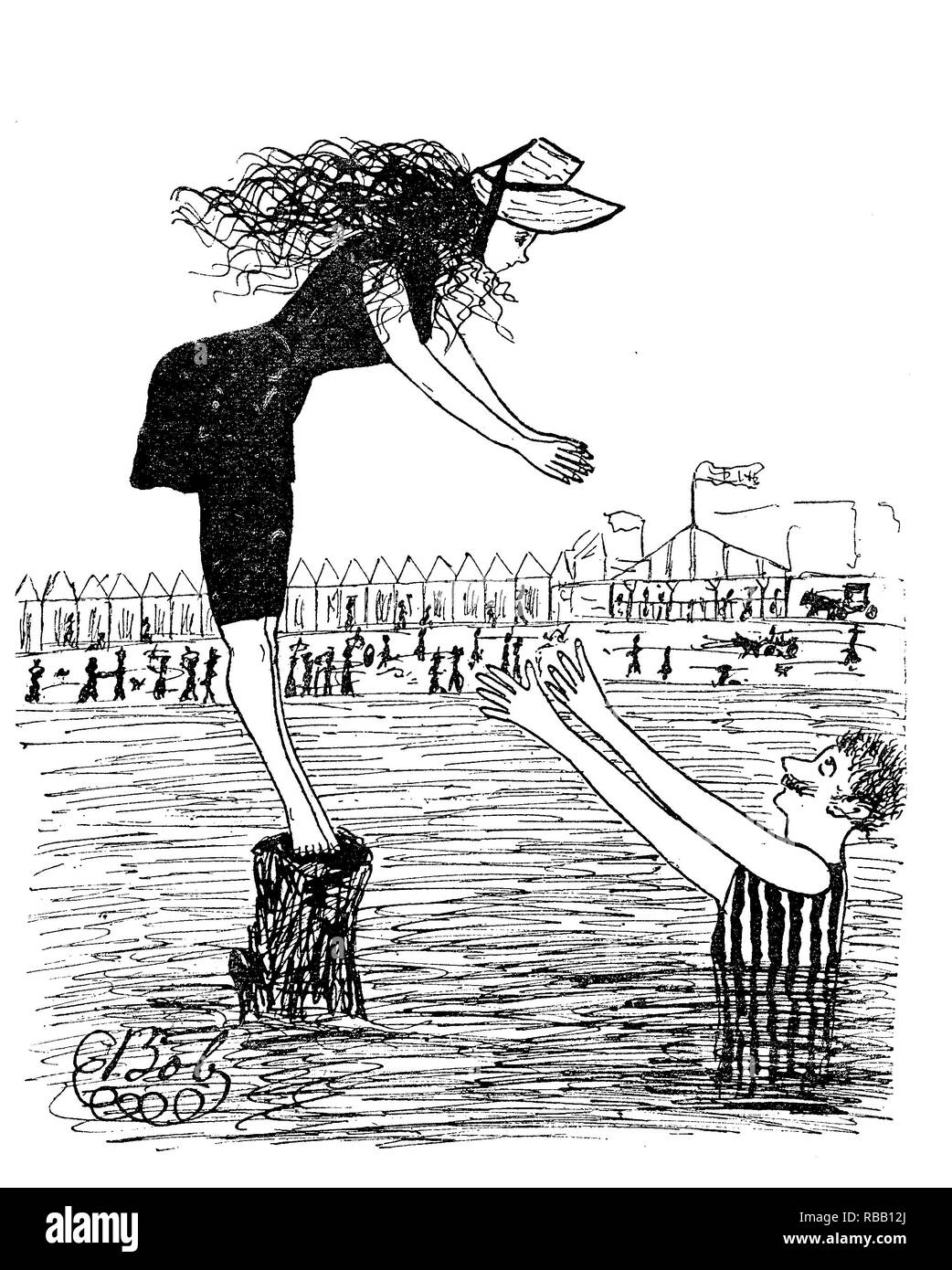 Vintage De L Humour Et Du Plaisir Les Vacances D Ete Sur La Mer Sauter Dans L Eau La Vie Parisienne Magazine Satirique Francais L Annee 18 Photo Stock Alamy