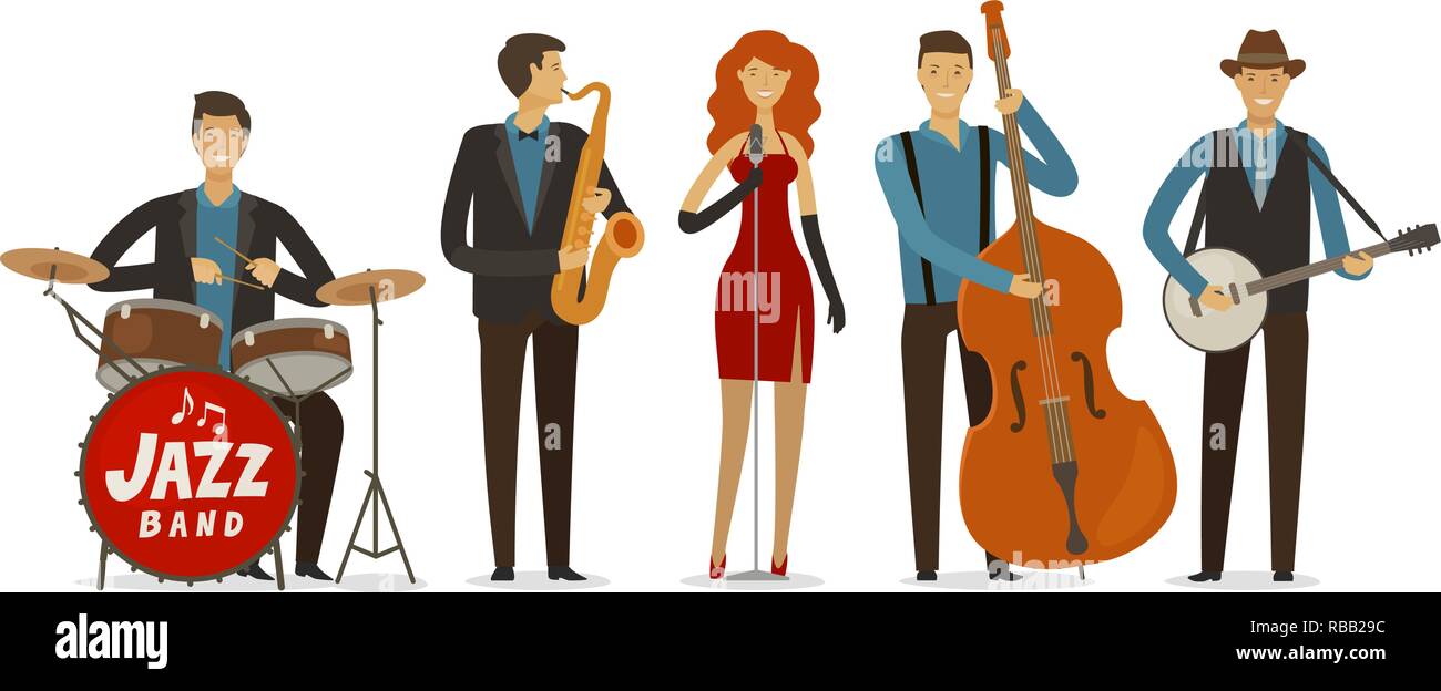Jazz Band. La musique blues, festival de musique concept. Cartoon vector illustration Illustration de Vecteur