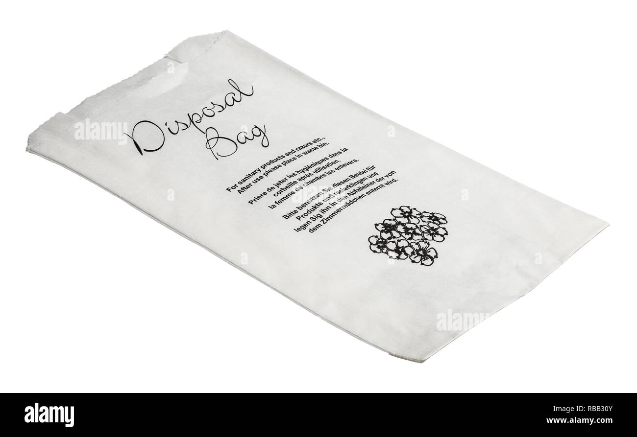 Un sac à déchets de papier des articles sanitaires et de rasoirs etc. Banque D'Images