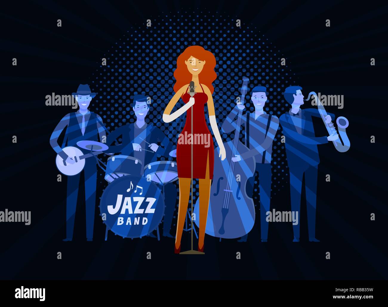 Jazz Band. La musique blues, festival de musique concept. Vector illustration Illustration de Vecteur