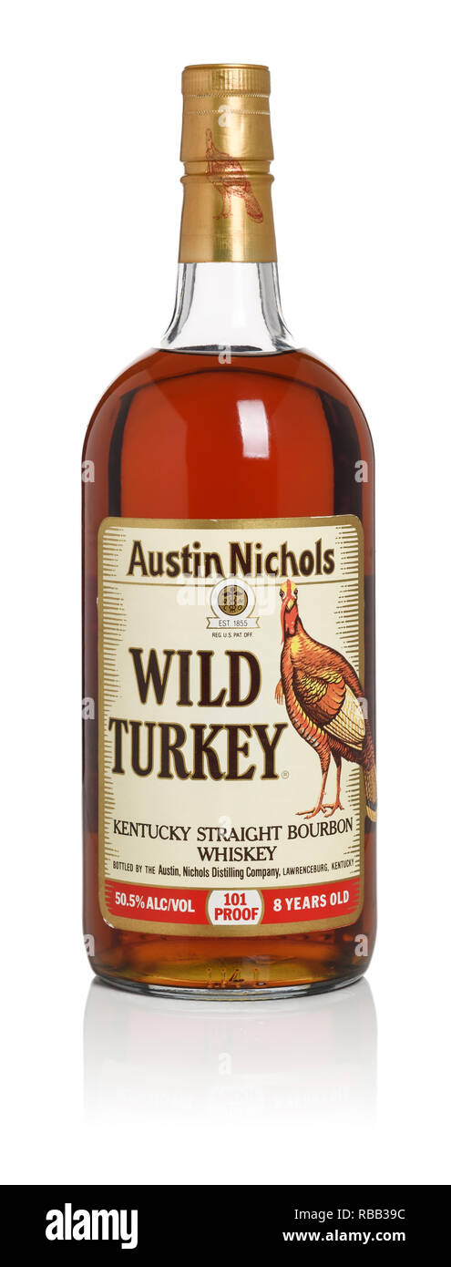 Une bouteille d'un litre d'Austin Nichols le dindon sauvage Straight Bourbon Whisky datée du 1994 Banque D'Images